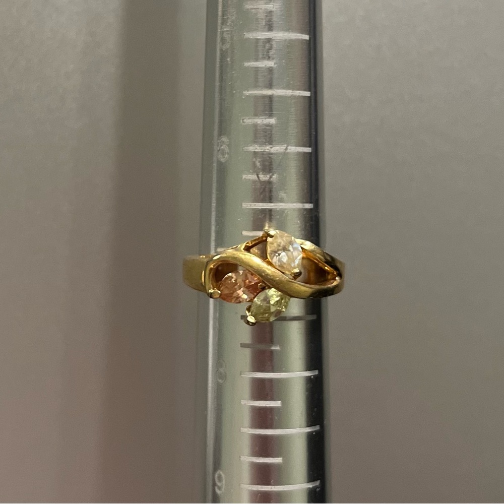 Leafy Green & Orange Crystal Gold Ring